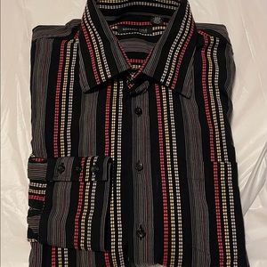 Kenneth Cole New York Black Striped Embroidered Mens Large Long Sleeve